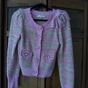 Pink Plaid Sweater with Bow Detail